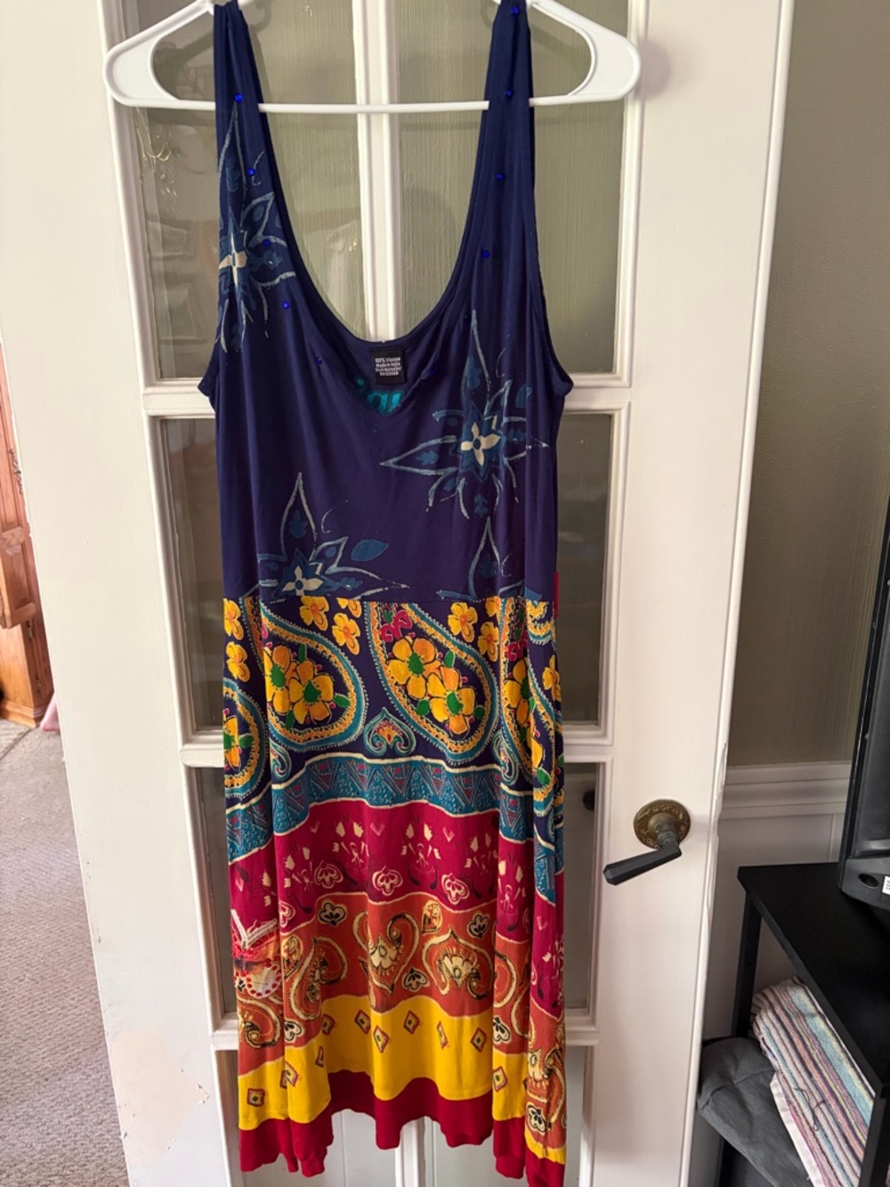 Desigual Multicolor Floral Paisley Midi Tank Dress - Navy, Yellow, Red